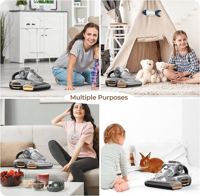 JIGOO T600 Bed Vacuum Cleaner with UV-C Light, 15Kpa Suction 700W Powerful Double Cup Handheld Vacuums, Mattress Vacuum Cleaner with Smart Dust Sensor, Ultrasonic & Heating Tech, HEPA Filter - Corded - NeatNest