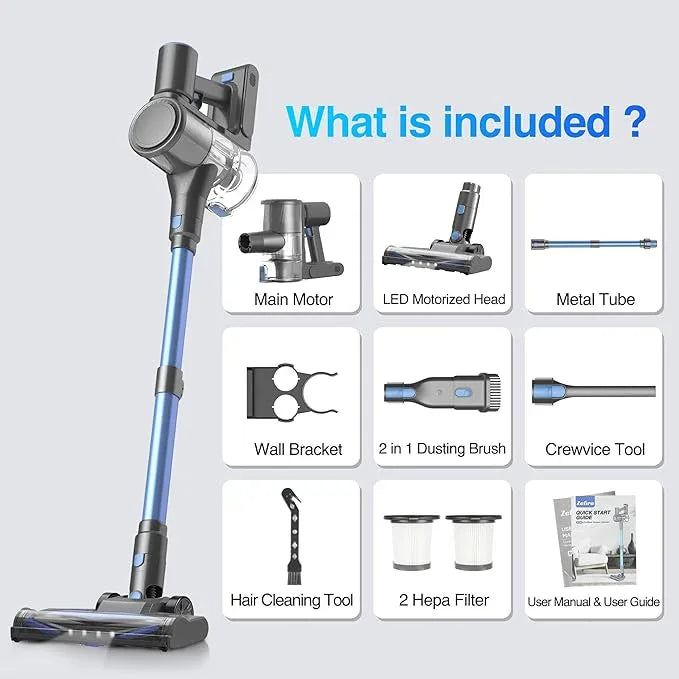 Zefiro Cordless Vacuum Cleaner for Home,450W /40Kpa 50Mins Stick Vacuum,Anti-Tangle 1.5L Dust Cup, Rechargeable Wireless Handheld Vacuum for Pet Hair/Carpet/Floor - NeatNest