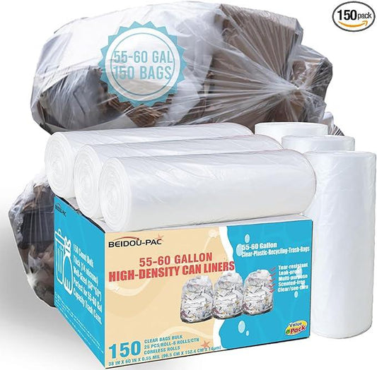 55-60 Gallon Trash Bags, 150 Count Bulk, Heavy Duty Clear Plastic Recycling Garbage Bags, Multi-purpose Can Liners for Business Home Commercial, Industrial Contractors, Storage, Outdoor - NeatNest