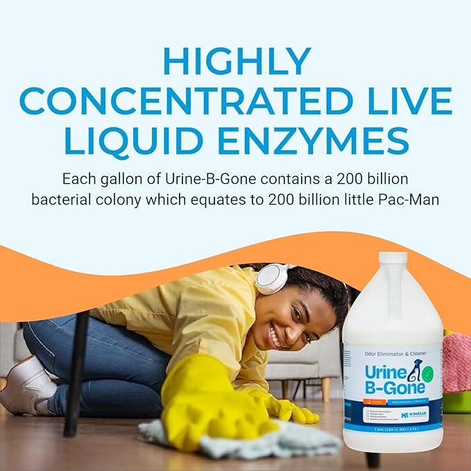 KINZUA ENVIRONMENTAL Urine B-Gone, Professional Enzyme Odor Eliminator & Pet Stain Remover, Human, Cat & Dog Urine Cleaner, Effective on Laundry, Carpets & More, Citrus Scent, 1 Gallon - NeatNest