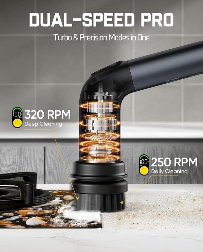 Fanttik G9 Handy Cordless Electric Spin Scrubber, MagnaStorm Motor, Dual-Speed, 5 Brush Heads, LED Display, IPX7 Waterproof, 2500mAh with Type-C Charging, for Kitchen, Sink, Tile, Stove - NeatNest
