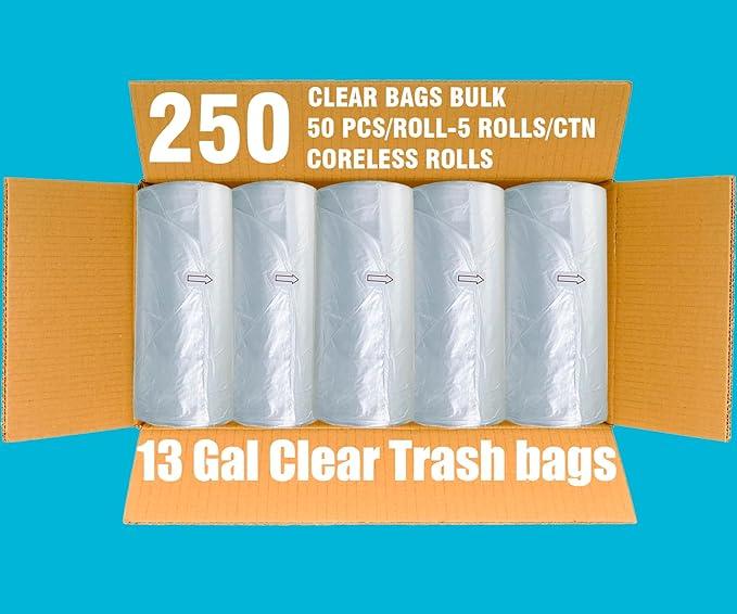 Trash Bags 13 Gallon, 250 Count Bulk, Clear Plastic Recycling Garbage Bags, Multi-purpose Tall Kitchen Trash Bags Can Liners for Business Home Commercial and Industrial - NeatNest