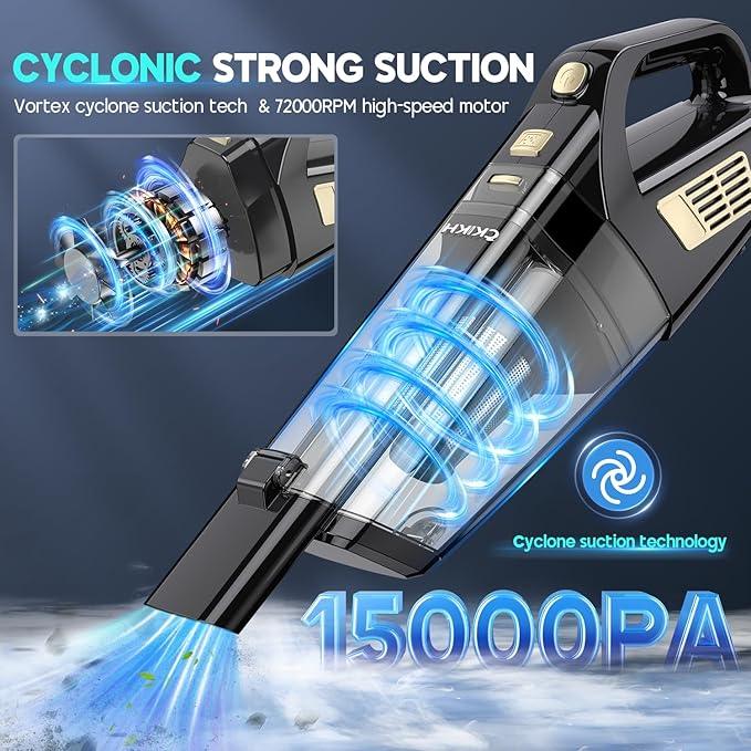 Handheld Vacuum Cordless, 15000PA Strong Suction Hand Held Car Vacuum Cleaner Portable with Multi-Nozzles & Washable Filter, Lightweight Dust Busters Rechargeable for Home, Car, Office, Pets - NeatNest