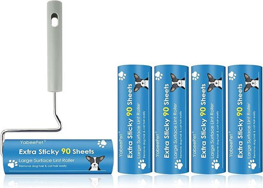 Extra Sticky Large Surface Lint Roller, 6.3'' Giant Lint Roller for Pet Hair, Lint Remover Roller for Cat Hair, Clothes, Furniture (1 Handle + 450 Sheets) - NeatNest