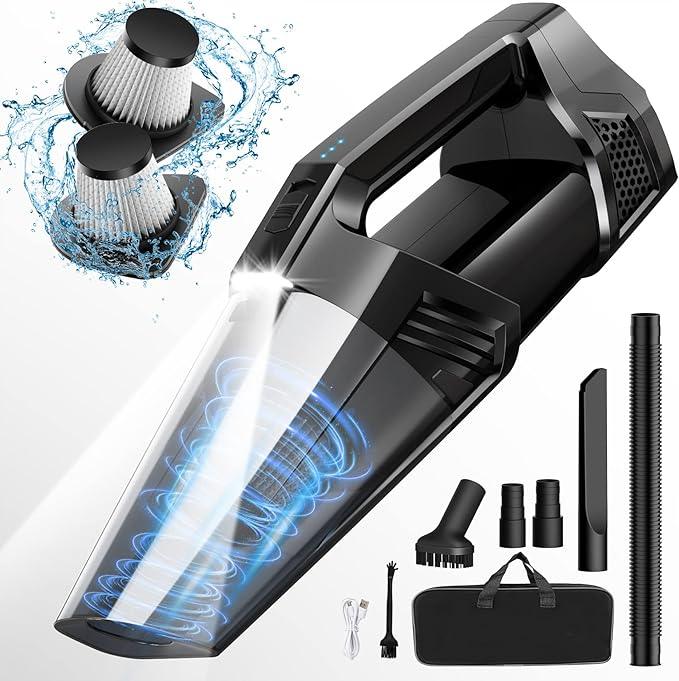 Handheld Vacuum Cordless Portable Car Vacuum with LED Light, High Power Suction, 3 in 1, Lightweight Rechargeable Hand Vacuum, Hand Held Vacuum Cleaner for Car Home Office, Pet Hair, Black - NeatNest