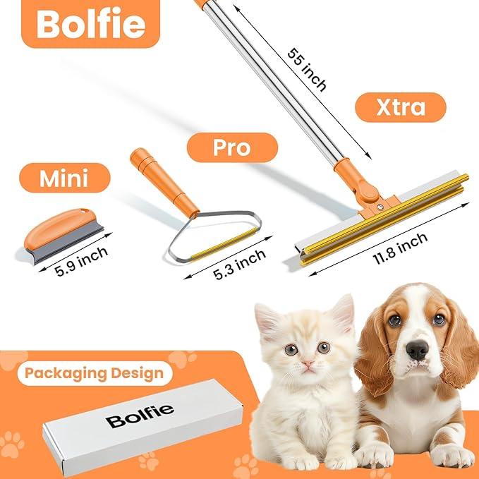 3 in 1 Carpet Rake for Pet Hair Removal, Tool Set of 3, 55” Long Handle Carpet Pet Hair Removal Carpet Scraper Dog Cat Hair Remover for Sofa, Couch, Car, Rug (Orange) - NeatNest