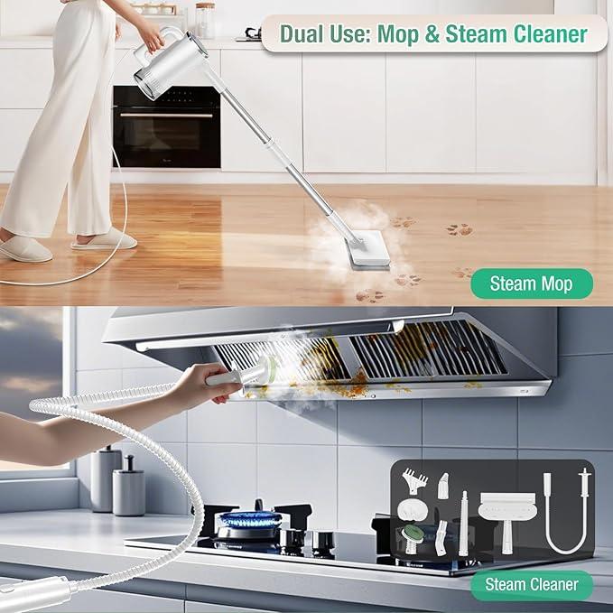 11-in-1 Steam Mop - Detachable Handheld Steam Cleaner with 380mL Tank, 260℉ Floor Steamer for Hardwood, Tile, Grout, Windows, Bath & Kitchen - 3-Level Steam Control, Multi-Purpose Floor Steam Cleaner - NeatNest