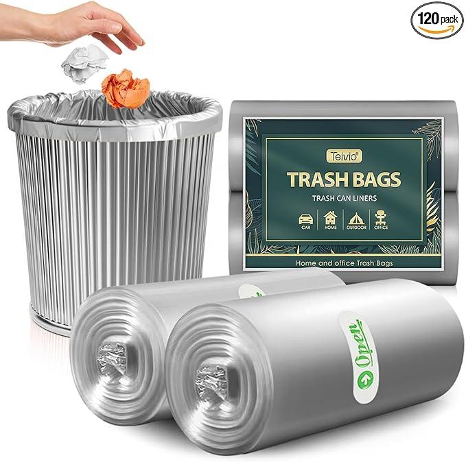 Teivio 1 Gallon(Fit 0.5-1 Gal)110 Counts Strong Tiny Trash Bags Mini Garbage Bags, Bathroom Trash Can Bin Liners, Small Plastic Bags for home office kitchen, fit 5 Liter, 0.5-1 Gal (Grey) - NeatNest
