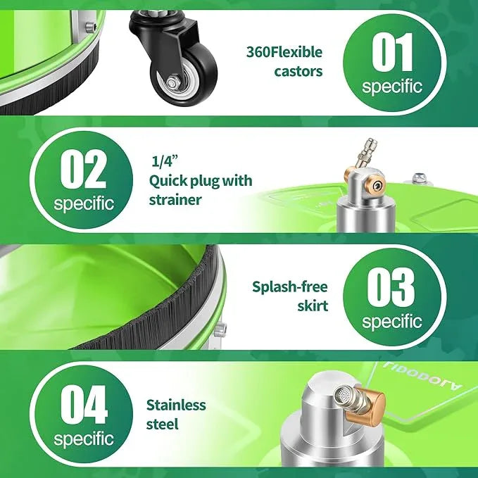 15“ Pressure Washer Surface Cleaner with 4 Wheels - Coated Green Stainless Steel Surface Cleaner for Pressure Washer Attachment for Concrete, Driveway, Patio, Sidewalk, Deck and Driveways - PWS15G - NeatNest