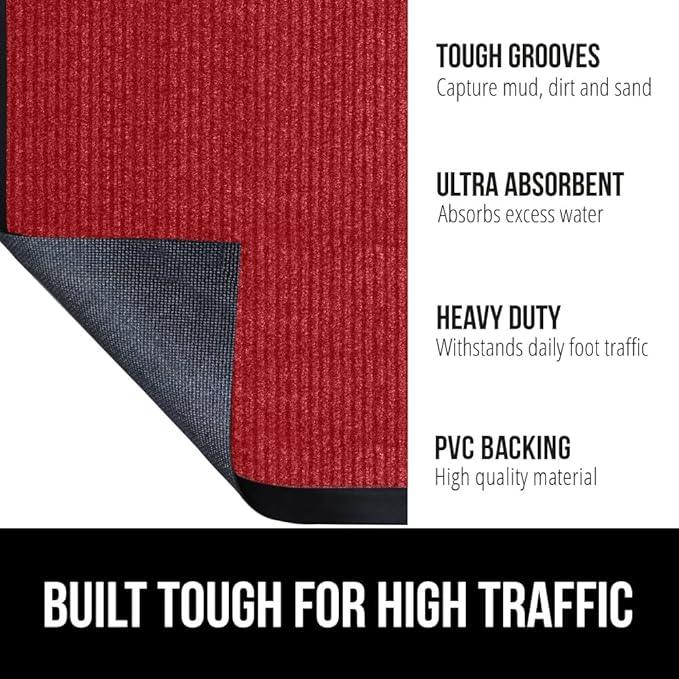 GORILLA GRIP Waterproof Traffic Guard Door Mat, 70x24, Heavy Duty Entryway Mats, Strong Rubber Back Commercial Utility Rugs for Office Hallway, Garage Floor and Home, Low Profile Carpet Runner, Red - NeatNest