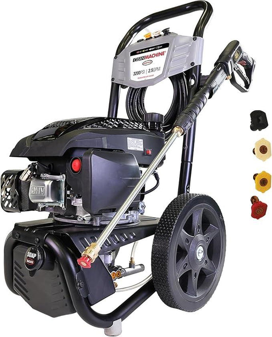 Simpson Cleaning 3200 PSI Gas Pressure Washer, 2.5 GPM Power Washer with Soap Tank and Turbo Nozzle, 25-Foot HyFlex Hose, Clean Machine, 49-State (CM61456) - NeatNest