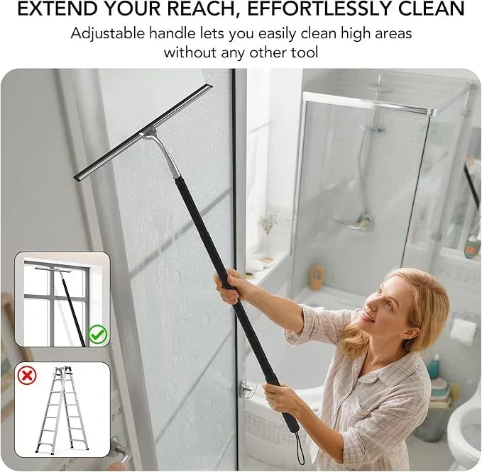 Shower Squeegee with Long Handle, 15-51" Telescopic Squeegee for Window Cleaning, Window Squeegee for Glass Doors, Extendable Window Cleaner Tool for Tile Walls, Sliding Door, Floor, Car Windshield - NeatNest