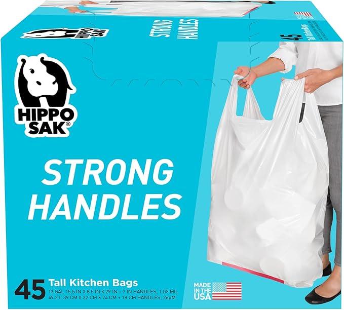 Hippo Sak - Kitchen Trash Bags 13 Gallon - Garbage Bags with Handles - 45 Count - NeatNest
