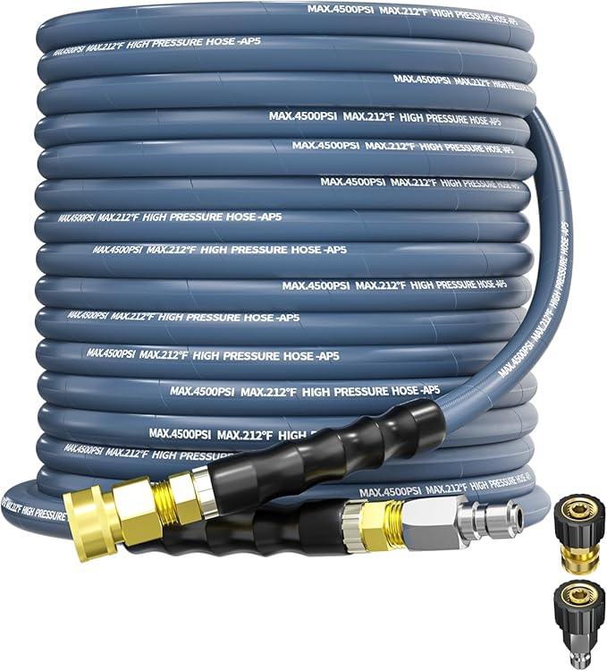 Pressure Washer Hose 50FT 3/8" for Cold and Hot Water 212°F, with Swivel Quick Connect, 4500PSI Kink Resistant Grade Steel Wire Braided, Power Washer Hose With 2pcs M22-14mm Adapter - NeatNest