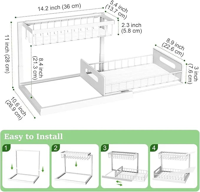 REALINN Under Sink Organizer, Pull Out Cabinet Organizer 2 Tier Slide Out Sink Shelf Cabinet Storage Shelves, Under Sink Storage for Kitchen Bathroom Cabinet, White, 1 Pack - NeatNest