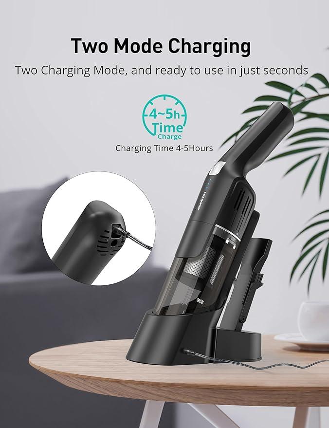 Aspiron Cordless Handheld Vacuum, 24KPA Powerful Car Vacuum, 2-Speed, 2 Charging Methods, Wireless Charger, Ergonomic Handle, Portable Rechargeable Vacuum Cleaner for Car, Home, Black Grey - NeatNest