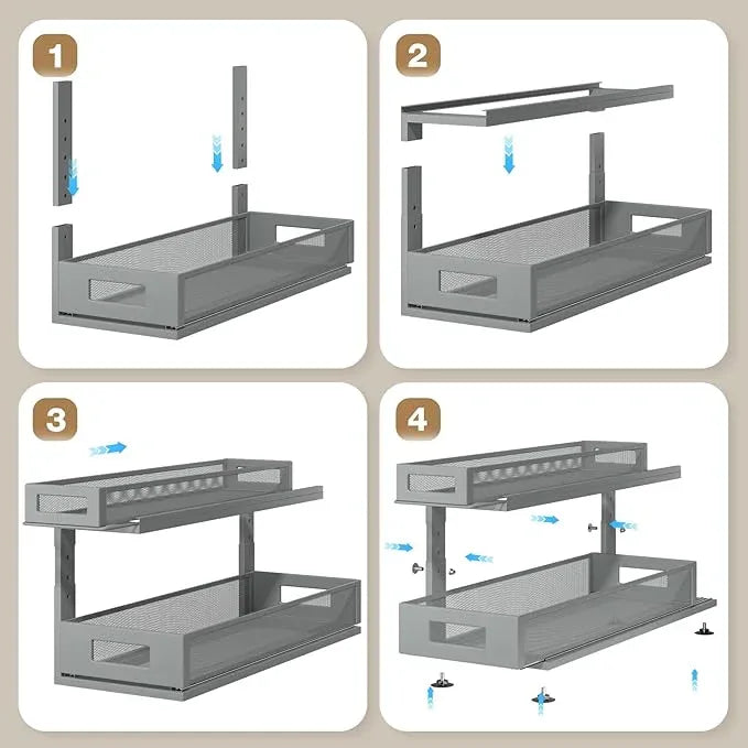2 Pack 21.3IN-Depth Under Sink Organizer with Next-Gen Ball-Bearing Slides,2-Tier Pull Out Cabinet Storage,Height Adjustable Drawer Shelf for Bathroom,Kitchen,Laundry,Cabinet,Pantry-Gun Gray - NeatNest