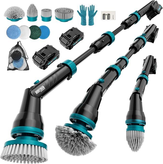 Alloyman 1200RPM Electric Spin Scrubber, Floor Cordless Cleaning Brush, 2 * 20V Replaceable Battery, Power Scrubber for Cleaning with 8 Brushes for Bathtub/Tub/Tile/Floor - NeatNest