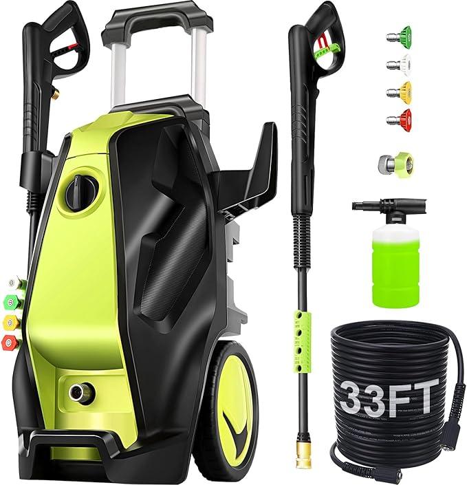 5000PSI Electric Pressure Washer with 33FT Hose 4.0GPM Power Washers Electric Powered Professional High Pressure Cleaner Machine, Foam Cannon, 4 Tips, powerwashers for Home Cars, Green - NeatNest