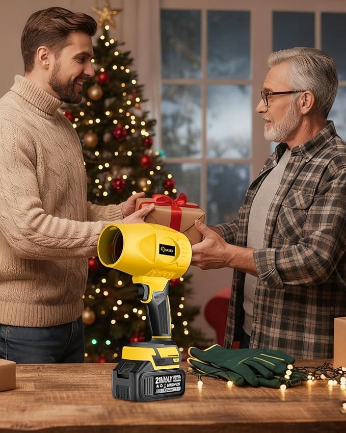Saker Handheld Cordless Leaf Blower Portable Dust Cleaner 180000 RPM Compressed Air Duster with Adjustable Speed for Drying Patio Cleaning Camping 2 x 4.0Ah Battery Yellow - NeatNest