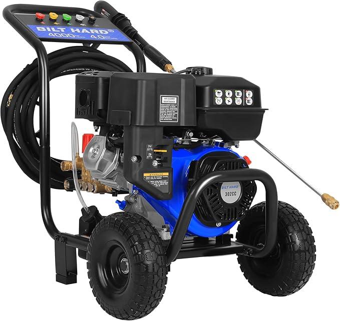 BILT HARD 4000 PSI 4.0 GPM GAS Pressure Washer, 302cc Engine, Gas Power Washer with Triplex Pump, Spray Gun and Wand, Built-In Soap Tank, 5 QC Nozzle Tips, 50 Ft Hose with 3/8" Quick Connect, 49-State - NeatNest