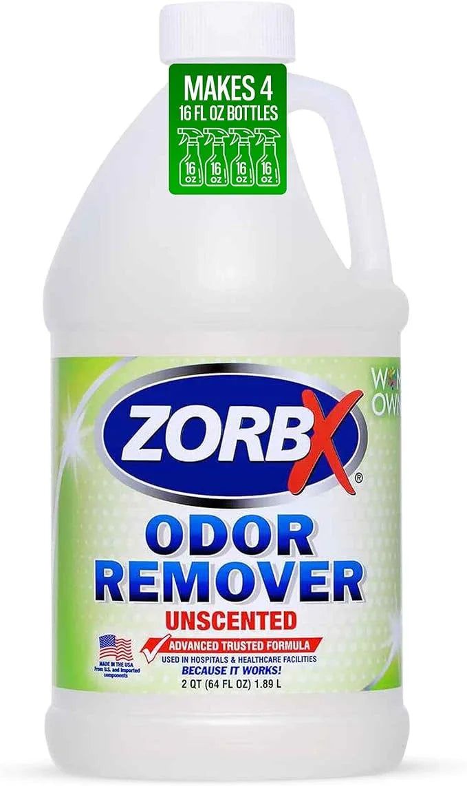 ZORBX Unscented Odor Eliminator for Strong Odor 64 oz - Used in Hospitals & Healthcare Facilities - Advanced Trusted Formula, Fast-Acting Odor Remover Spray for Dog, Cat, House & Carpet - NeatNest