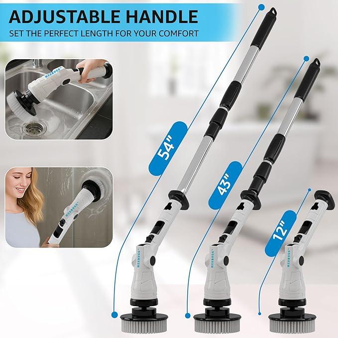 Electric Spin Scrubber – Cordless Power Cleaner with 8 Brush Heads, Long Adjustable Handle, 3 Speed for Deep Bathroom, Tile, Floor & Tub Cleaning, 6-Angle Adjustable - NeatNest