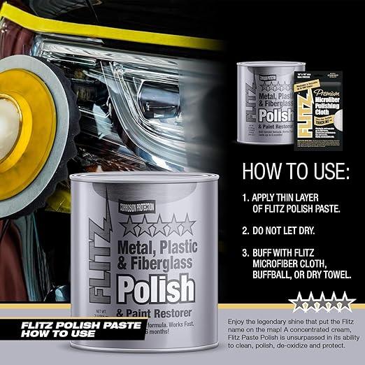 Flitz Multi-Purpose Metal Polish Paste - 2lb Can of USA-Made Chrome Polish - Works on Stainless Steel, Aluminum, Plastic, Jewelry and Cars - Non-Abrasive Cleaner & Rust Remover (12 Pack) - NeatNest