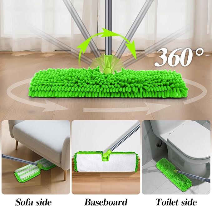 MASTERTOP Microfiber Mops for Floor Cleaning, Double-Sided Dust Mop with 4 Reusable & Washable Mop Pads, Wet Dry Flat Mop with Extension Stainless Steel Handle for Hardwood, Vinyl, Laminate - NeatNest
