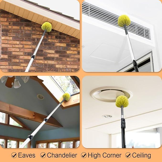 20 Foot Cobweb Duster with Extension Pole, 4-12ft Dusters for Cleaning with Bristles, High Reach Feather Duster for Outdoor Indoor, 4-Stage Spider Web Remover with Telescopic Pole for Ceiling Wall - NeatNest