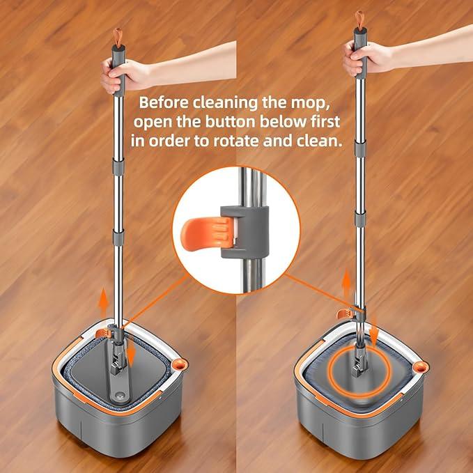KZKR Spin Mop and Bucket Set with 8 Replaceable Microfiber Mop Pads with Self Separation Dirty and Clean Water System, Self Wringing 360° Rotating Square Mop Head for Hardwood Tile Marble Floors - NeatNest