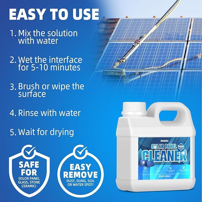 Solar Panel Cleaner 1 Gallon (Makes 600 Gallons) - 20X Strength Super Concentrated Glass & Solar Panel Cleaning, Industrial Grade Streak-Free Fast Dry Remove Oils, Water Spots, Dust, Droppings - NeatNest
