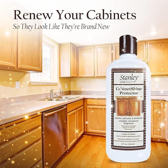 STANLEY HOME PRODUCTS CabinetShine Protector - Furniture Cleaner and Polish - Removes Dust Dirt and Grime Restores and Renews Protects Wood Finish Cinnamon Scent Suitable for Home and Commercial Use - NeatNest