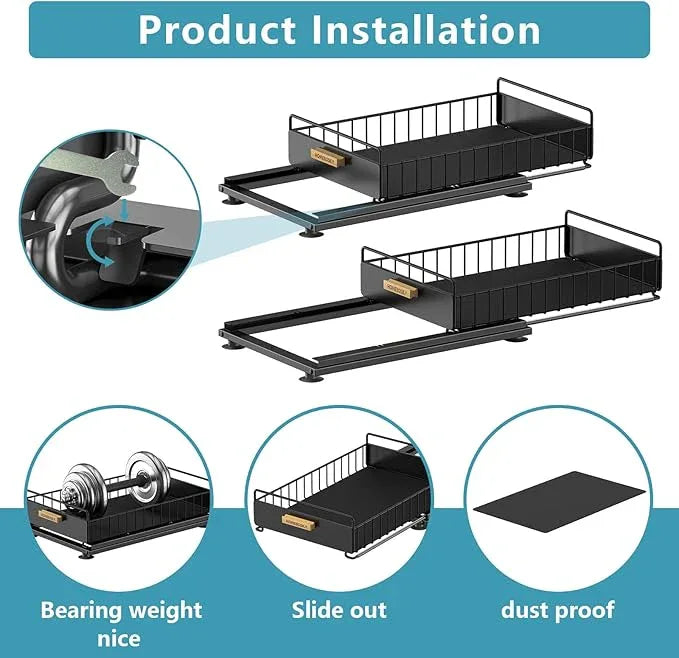 Under Sink Organizer, Kitchen Under Sink Organizers and Storage, Mute Pull Out Cabinet Organizer Shelf, Metal Sliding Drawer for Kitchen Bathroom Pantry Cabinet Closet Organization Rack, Black - NeatNest