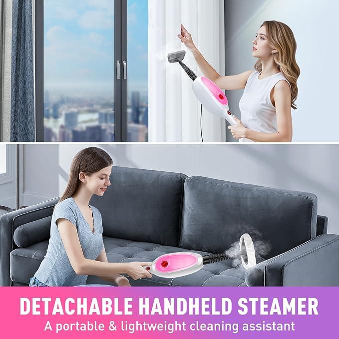 Steam Mop, Detachable Handheld Steam Cleaner with 10-in-1 Multipurpose Accessories, Two-sided Mop, Double Cleaning Area, Multi Surfaces Steamer for Wood Floor, Tile, Window, Clothes, Furniture & Grout - NeatNest