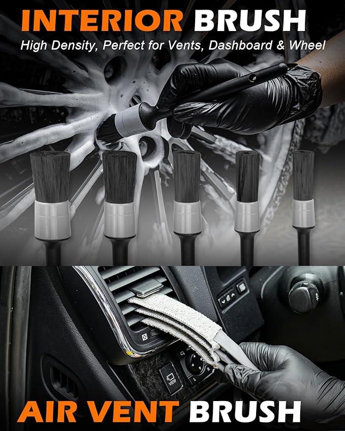 Viewmax Windshield Cleaner Tool, 18Pcs Car Interior Detailing Brush Set, Inside Windshield Cleaning Kit with 2 Microfiber Pads, Duster Brush, Cleaning Gel, Car Detailing Supplies for Women & Men - NeatNest