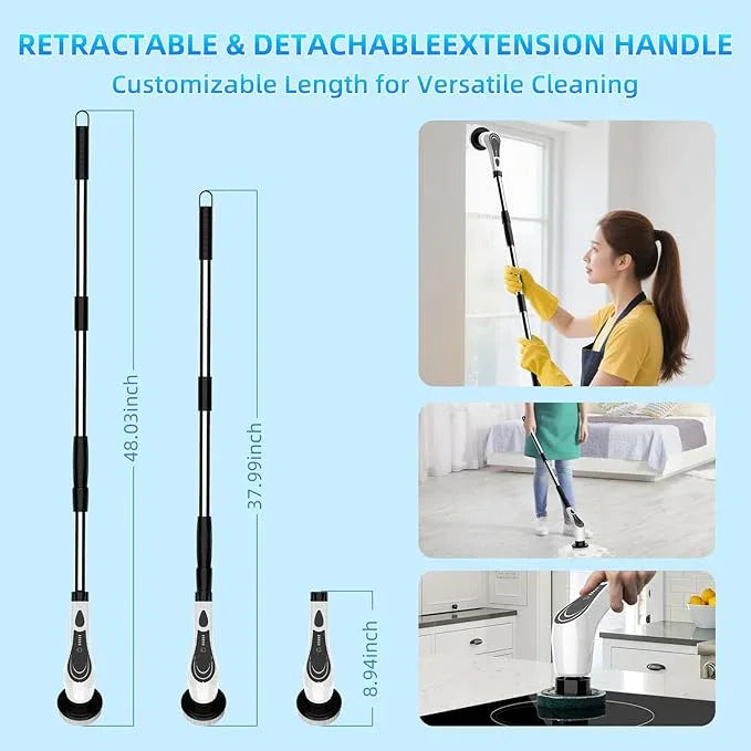 White Electric Spin Scrubber, Cordless Spin Scrubber with 8 Replaceable Brush Heads, Electric Scrub Brush with Adjustable Extension Handle, Electric Cleaning Brush for Bathroom, Tile and Bathtub - NeatNest