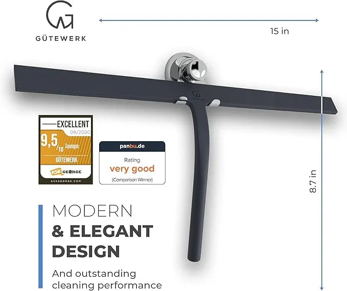 GÜTEWERK Shower Squeegee for Glass Doors, Silicone Window Squeegee, Bathroom and Glass Cleaning - Black - 15 Inch - NeatNest