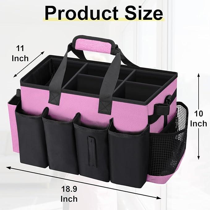 Wearable Large Cleaning Caddy Bag for Housekeeper, Clean Supply Organizer with Adjustable Shoulder, Waist & Handle Straps, Detailing Bag for Kitchen Supplies (Pink) - NeatNest