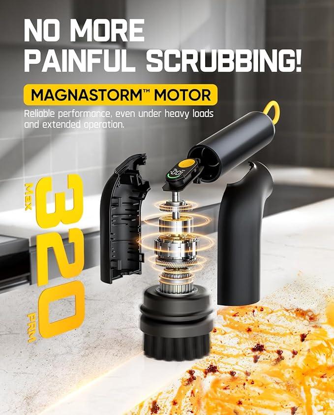 Fanttik G9 Handy Cordless Electric Spin Scrubber, MagnaStorm Motor, Dual-Speed, 5 Brush Heads, LED Display, IPX7 Waterproof, 2500mAh with Type-C Charging, for Kitchen, Sink, Tile, Stove - NeatNest
