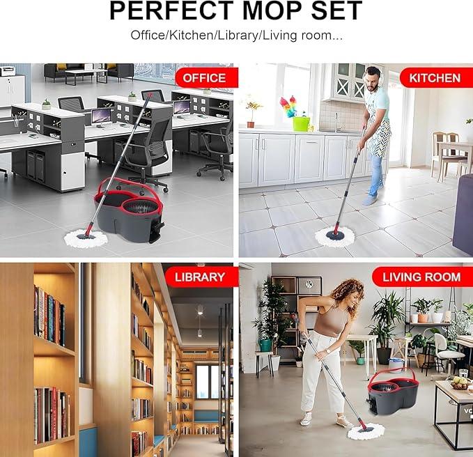 360° Spin Mop and Bucket Set Cleaning System,Mop and Bucket with Wringer Set for Home,Wet Dust Mop for Floor Cleaning with 4 Mop Heads - NeatNest