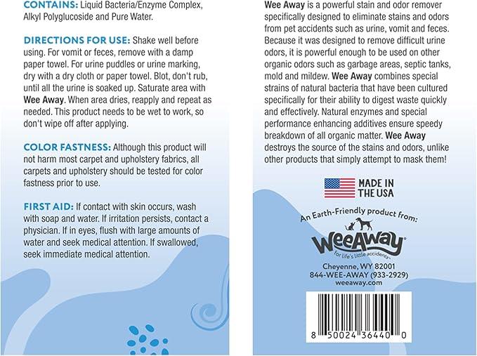 Wee Away Original Formula Concentrated Stain & Odor Remover, Enzyme Cleaner, Pet Urine Odor Eliminator for Home - Pet Mess Destroyer for Carpet & Furniture, Unscented, 32 fl oz - NeatNest