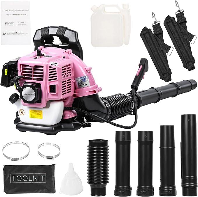 Backpack Leaf Blower,52CC Backpack Leaf Blower Gas Powered,550CFM 2-Stroke Engine Gas Leaf Blower,Powerful Air Cooling Gasoline Backpack Blower Snow Blower for Garden Yard (550CFM Pink) - NeatNest