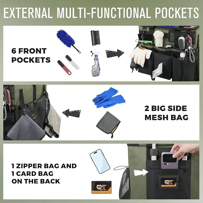 Rolling Cleaning Caddy Bag with Detachable Trolley, Large Cleaning Supplies Organizer with Wheels, Multi-Pocket Cleaning Cart with Adjustable Shoulder Strap for Housekeepers & Home Use, Armygreen - NeatNest