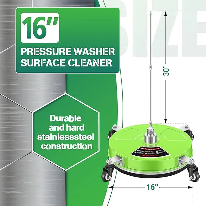 16'' Pressure Washer Surface Cleaner with 4 Wheels - Stainless Steel Surface Cleaner for Pressure Washer Attachment for Concrete, Driveway, Patio, Sidewalk, Deck and Driveways - NeatNest