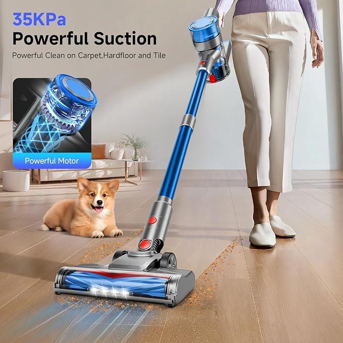 Cordless Vacuum Cleaner, Powerful Stick Vacuum Cleaner for Home with Rechargeable Battery, 6-in-1 Lightweight Handheld Vacuum, 45 Mins Runtime for Hardfloor & Carpets Pet Hair (Blue) - NeatNest