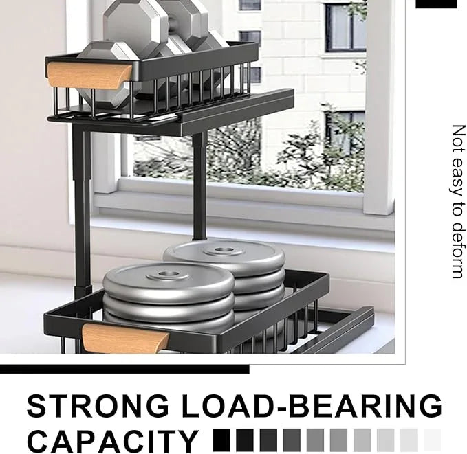 2-Tier Sliding Under Sink Organizer, L-shape Pull Out Cabinet Organizers, Multi-purpose Sink Storage Shelves, Metal Mesh Drawer Organizer for Bathroom Kitchen (Black, Pull-Down Style) - NeatNest