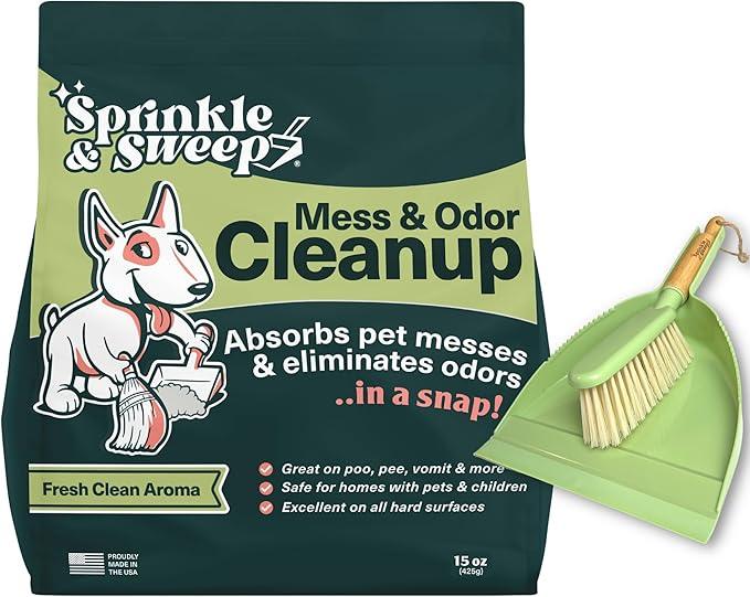 Sprinkle & Sweep Pet Accident Cleanup for all Hard Surface - Non Toxic Quick Pet Mess Cleaner & Odor Remover for Urine, Poop, Vomit, Diarrhea & Potty Training, Hair Balls (1Bag + Sweeper Kit) - NeatNest