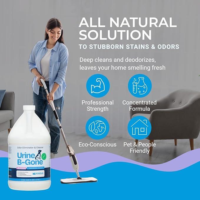 KINZUA ENVIRONMENTAL Urine B-Gone, Professional Enzyme Odor Eliminator & Pet Stain Remover, Human, Cat & Dog Urine Cleaner, Effective on Laundry, Carpets & More, Lavender Scent, 1 Gallon - NeatNest