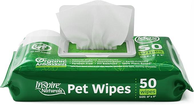 Inspire Naturals Pet Wipes for Dogs and Cats 100% Natural Plant Based with Organic Antioxidants, Dog Wipe Cleaning Deodorizing | Puppy Wipes | Dog Wipes for Paws and Butt(100ct - 2 Pack) - NeatNest